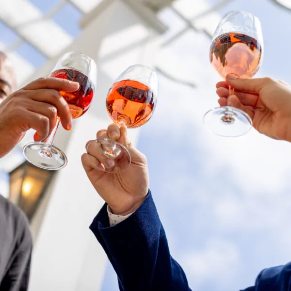 A group of people toasting with champagne glasses.