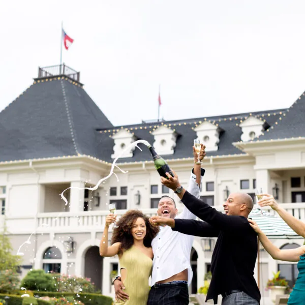 A group of people dancing on a terrace.